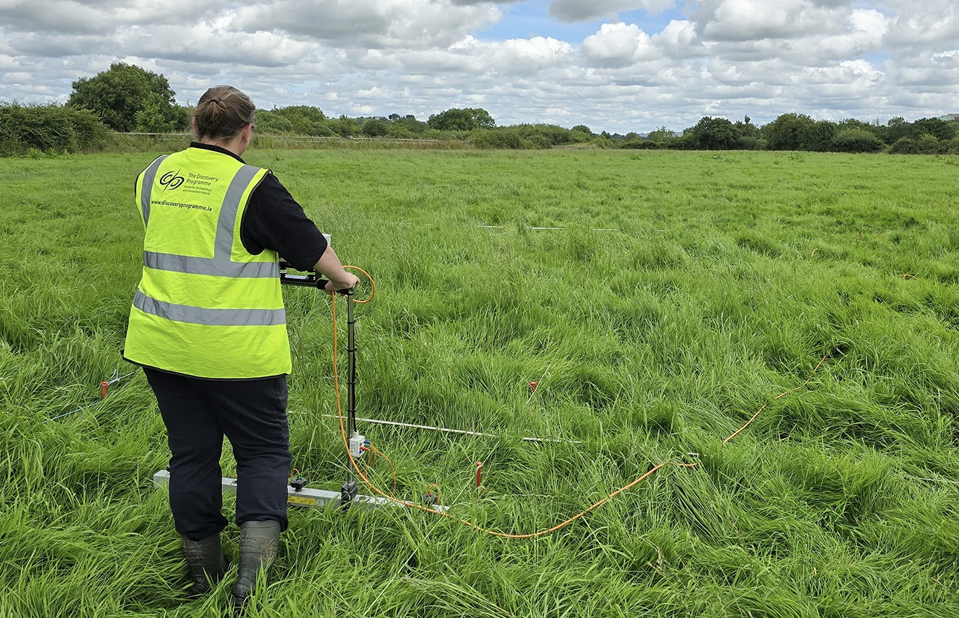 Dr Susan Curran of the Discovery Programme carries out a geophysical survey at Viking Woodstown